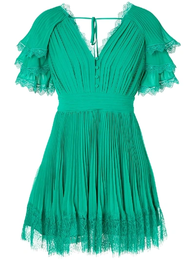 Shop Self-portrait Flared Pleated Dress In Green