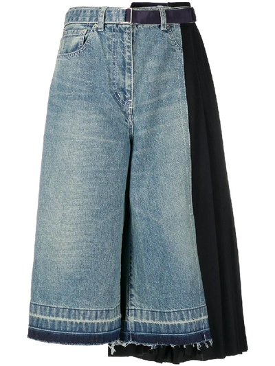 Shop Sacai Cropped Wide-leg Jeans In Blue