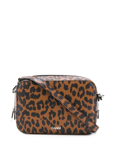 Shop Ganni Leopard Print Crossbody Bag In Brown