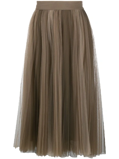 Shop Brunello Cucinelli Pleated Mid-length Skirt In Brown