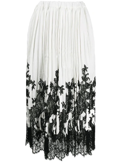 Shop Ermanno Scervino Floral-lace Pleated Skirt In White
