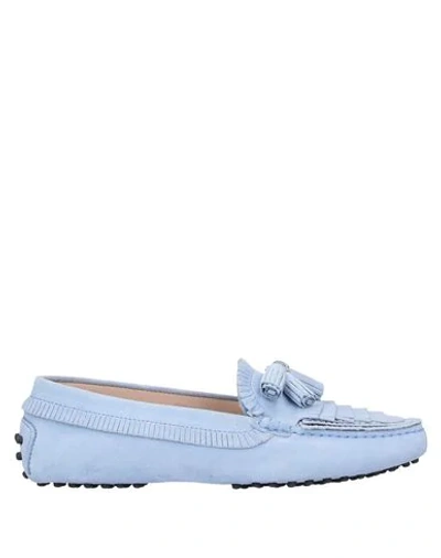 Shop Tod's Woman Loafers Sky Blue Size 9 Soft Leather