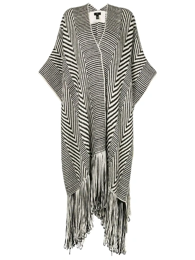 Shop Voz Chevron Fringed Knitted Duster In White