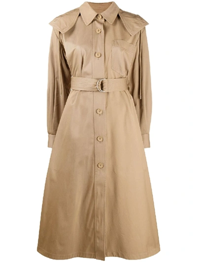 Shop Kenzo Draped Hooded Trench Coat In Neutrals