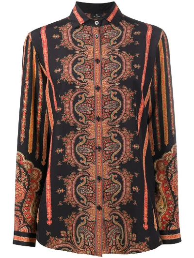 Shop Etro Paisley-print Silk Shirt In Black