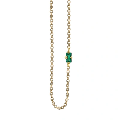 Shop Lizzie Mandler Emerald Baguette Floating Necklace In Yellow Gold / Emerald