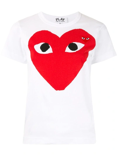 Shop Comme Des Garçons Play Heart Print Logo Patch T-shirt In White