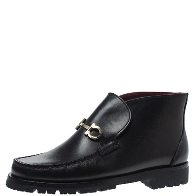 Pre-owned Ferragamo Black Leather David Bit Loafer Boots Size 38.5