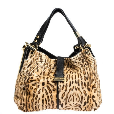 Pre-owned Jimmy Choo Brown/black Leopard Print Calfhair And Leather Alex Hobo