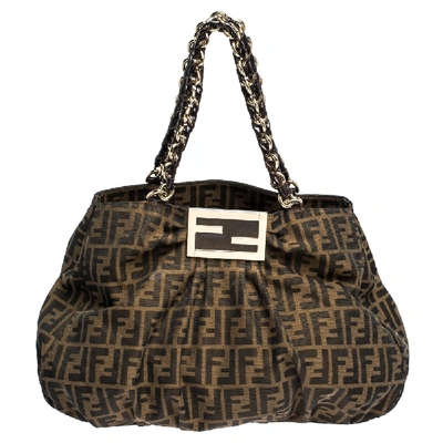 Pre-owned Fendi Tobacco Zucca Canvas And Leather Mia Hobo In Brown