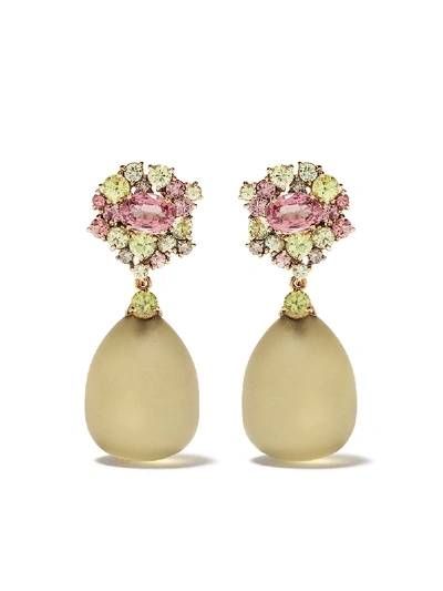 Shop Brumani 18kt Rose Gold Baobá Diamond, Sapphire And Quartz Drop Earrings In Rose Gold And Green Gemstone