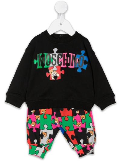 Shop Moschino Jigsaw Print Tracksuit Set In Black