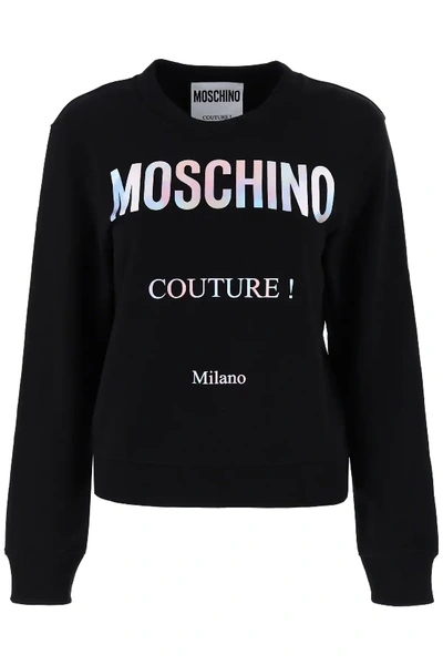 Shop Moschino Holographic Print Sweatshirt In Black