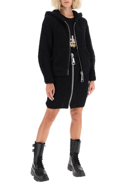 Shop Moschino Boucle' Cardigan With Maxi Zip In Black