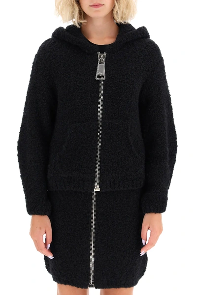 Shop Moschino Boucle' Cardigan With Maxi Zip In Black