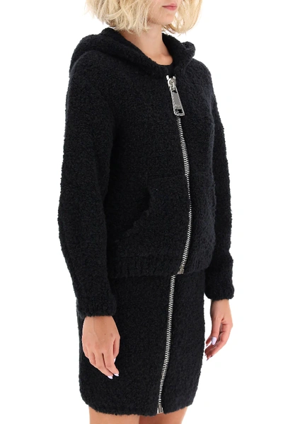 Shop Moschino Boucle' Cardigan With Maxi Zip In Black