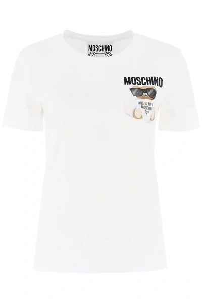 Shop Moschino Teddy Bear Embroidery T-shirt In White