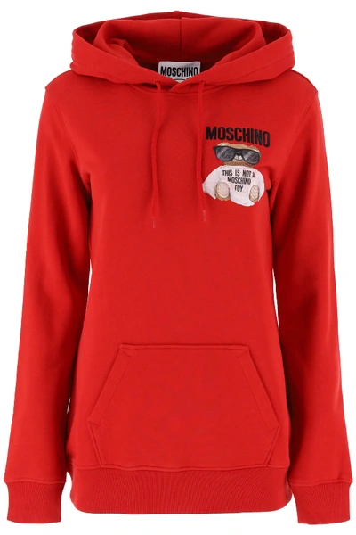 Shop Moschino Micro Teddy Bear Hoodie In Red