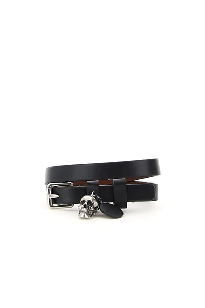 Shop Alexander Mcqueen Pionier Double Wrap Bracelet With Logo In Black