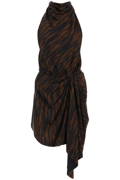 Shop Attico Kaia Zebra Print Mini Dress In Brown,black