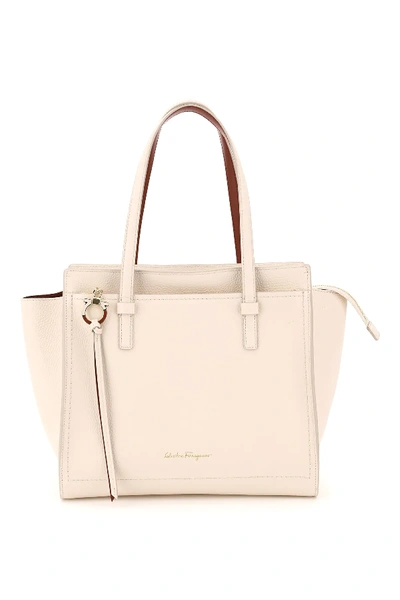 Shop Ferragamo Amy Tote Bag In White,brown