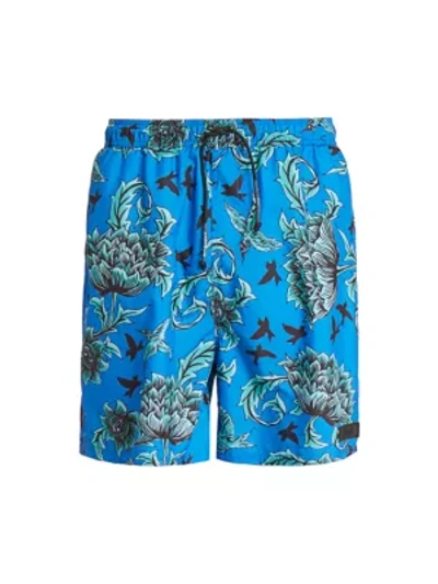 Shop Givenchy Allover Print Swim Trunks In Ocean Blue