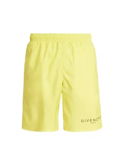 Shop Givenchy Contrast Logo Swim Trunks In Lime