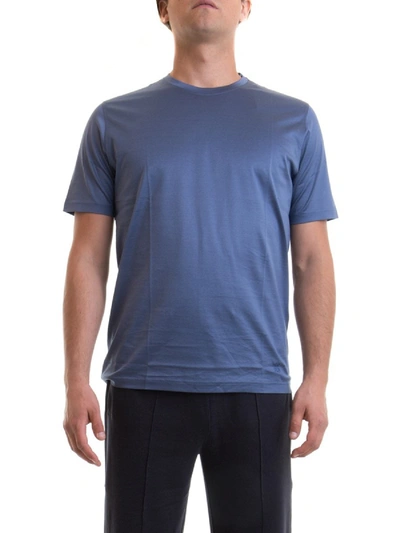 Shop Corneliani Crest Embroidery Cotton T-shirt In Blue