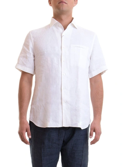 Shop Corneliani Linen Short Sleeve Shirt In White