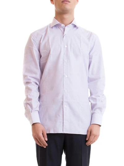 Shop Corneliani Logo Patch Micro Check Cotton Shirt In Purple