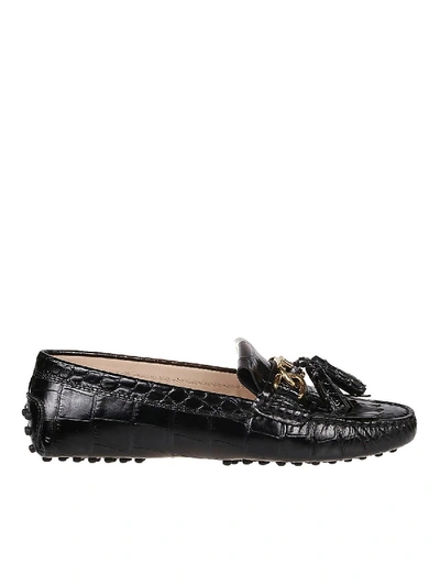 Shop Tod's Gommino Croco Print Loafers In Black