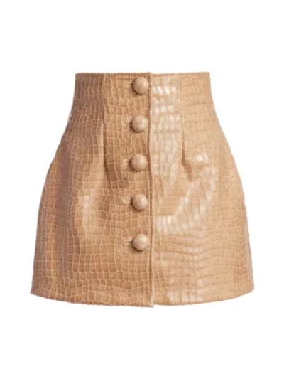 Shop Andamane Erin Croc-embossed Mini Skirt In Nude Croco Faux Leather