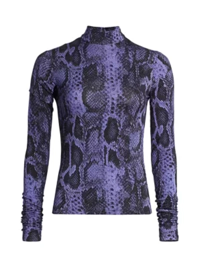 Shop Andamane Beth Snakeskin Print Mockneck Top In Lilac Snake