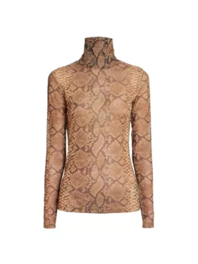 Shop Dries Van Noten Sheer Snake Print Top In Camel