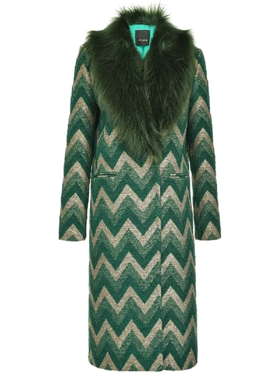 Shop Pinko Fur-panelled Zigzag Coat In Green