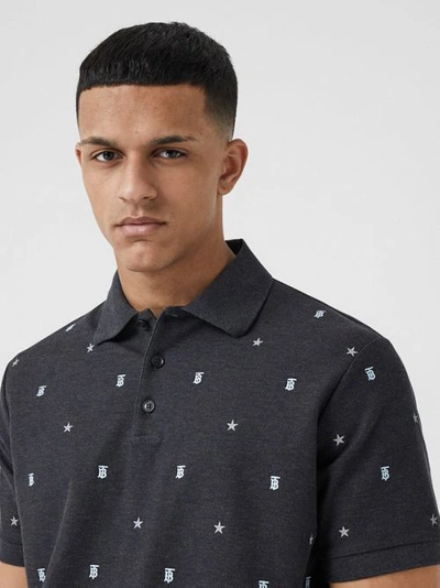 Shop Burberry Star And Monogram Motif Cotton Piqué Polo Shirt In Charcoal Melange