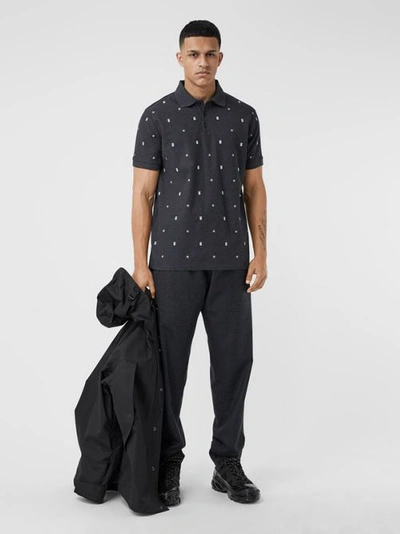 Shop Burberry Star And Monogram Motif Cotton Piqué Polo Shirt In Charcoal Melange