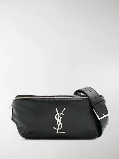 Shop Saint Laurent Monogram Leather Belt Bag In Black