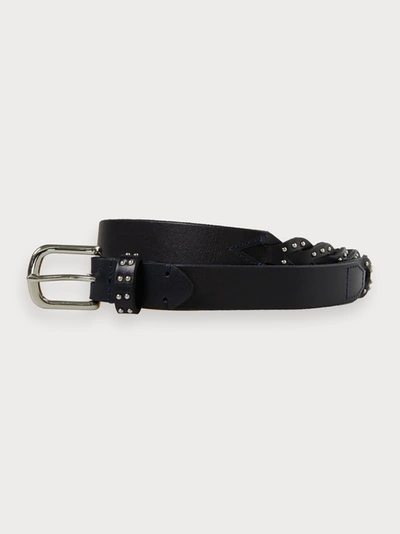 Shop Scotch & Soda Braided Leather Belt With Studs In Black