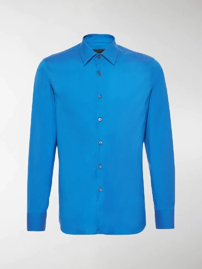 Shop Prada Slim-fit Stretch Shirt In Blau