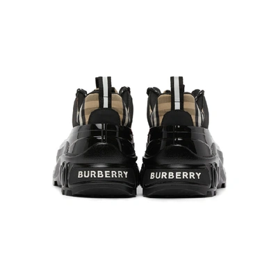 Shop Burberry Black And Beige Check Arthur Sneakers
