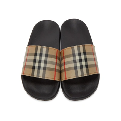 Burberry Men Vintage Check Print Slides In Black
