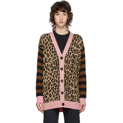 Shop Msgm Brown And Pink Leopard Cardigan In 12 Pink