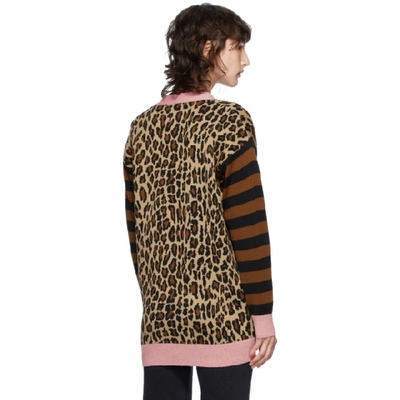 Shop Msgm Brown And Pink Leopard Cardigan In 12 Pink