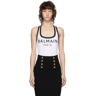 Shop Balmain White Logo Tank Top In 100 White