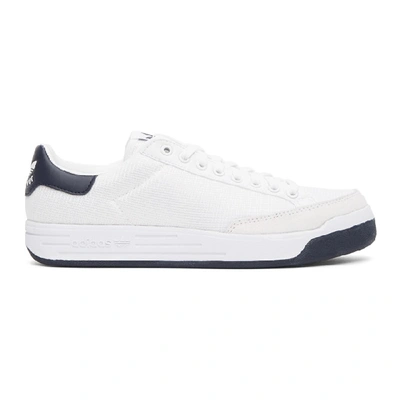 Shop Adidas Originals White Rod Laver Sneakers In Wht/nvy