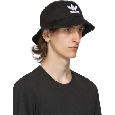 Shop Adidas Originals Black & White Trefoil Bucket Hat In Black/white