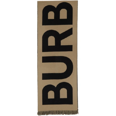 Shop Burberry Tan Wool Logo Scarf In Archive Bei