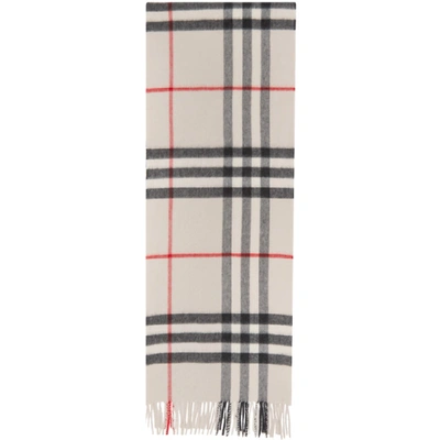 Shop Burberry White Cashmere Check Giant Scarf In Stone Check
