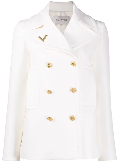 Shop Valentino V-plaque Double-breasted Jacket In White